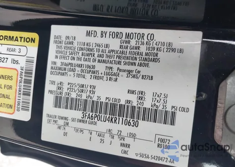 2019 Ford Fusion Hybrid Se z USA, uszkodzony, nr VIN 3FA6P0LU4KR110630